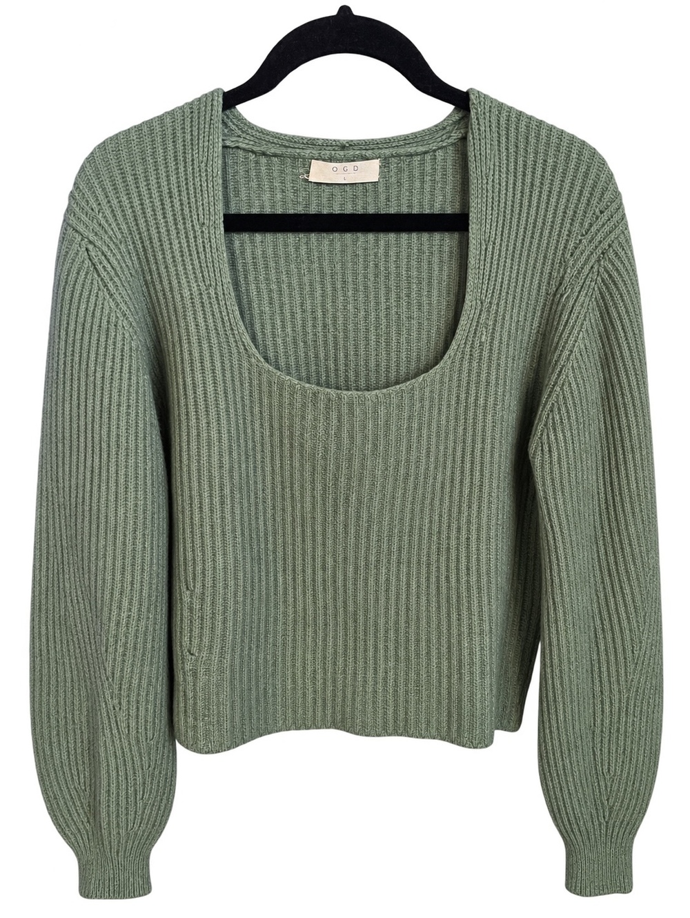 OGD (One Grey Day) sage-green ribbed sweater, size L,